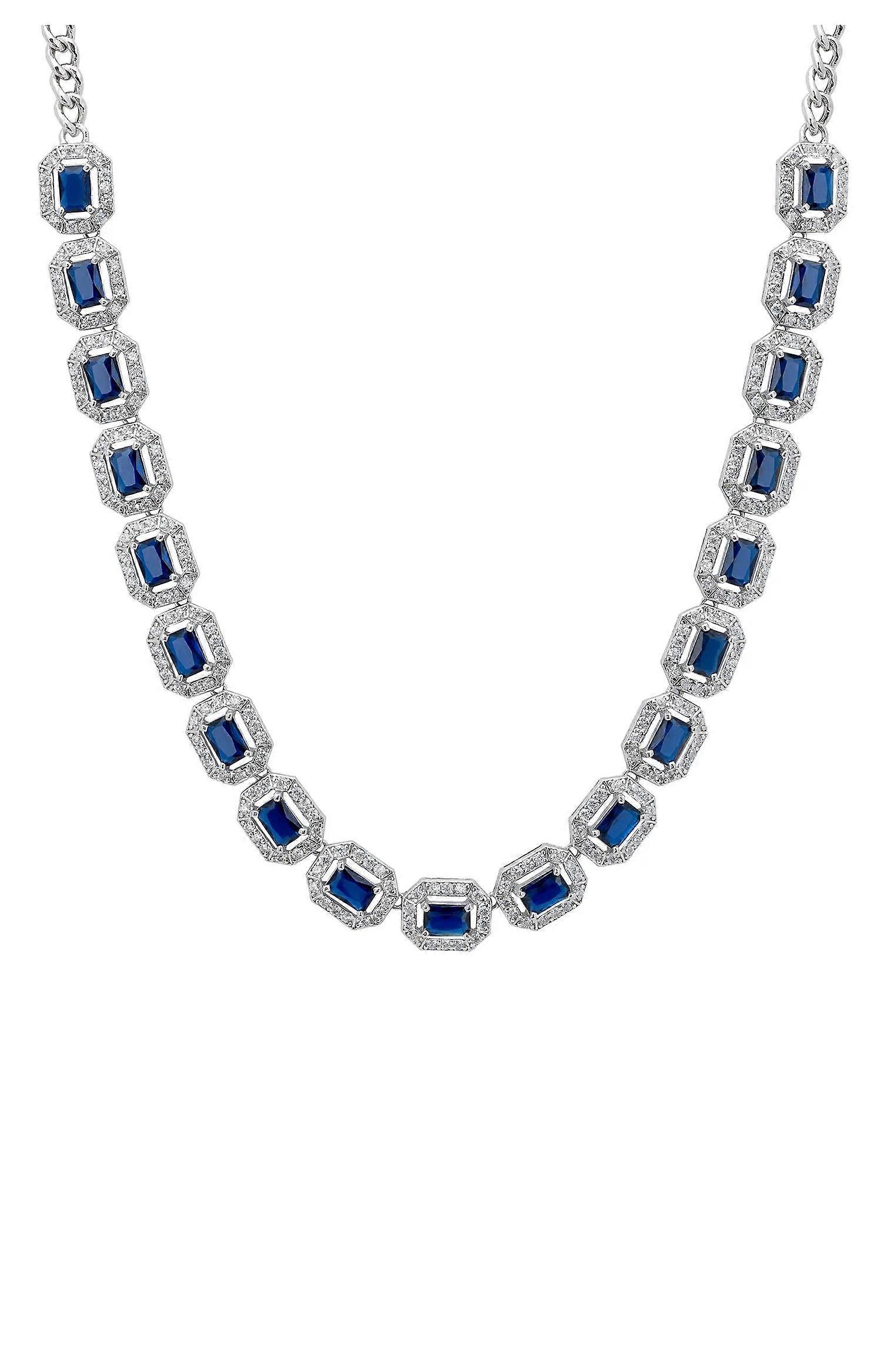 Whistledown 女士蓝宝石项链 银 - 925 纯银 - 实验室培育蓝宝石 - 锆石 - 可调节长度 40-45 厘米