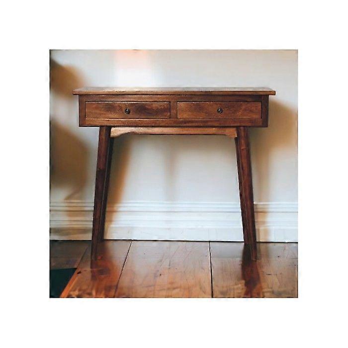 Solid Wood Hallway Console Table, 2 Drawers, Nordic Legs, Chestnut, Brown