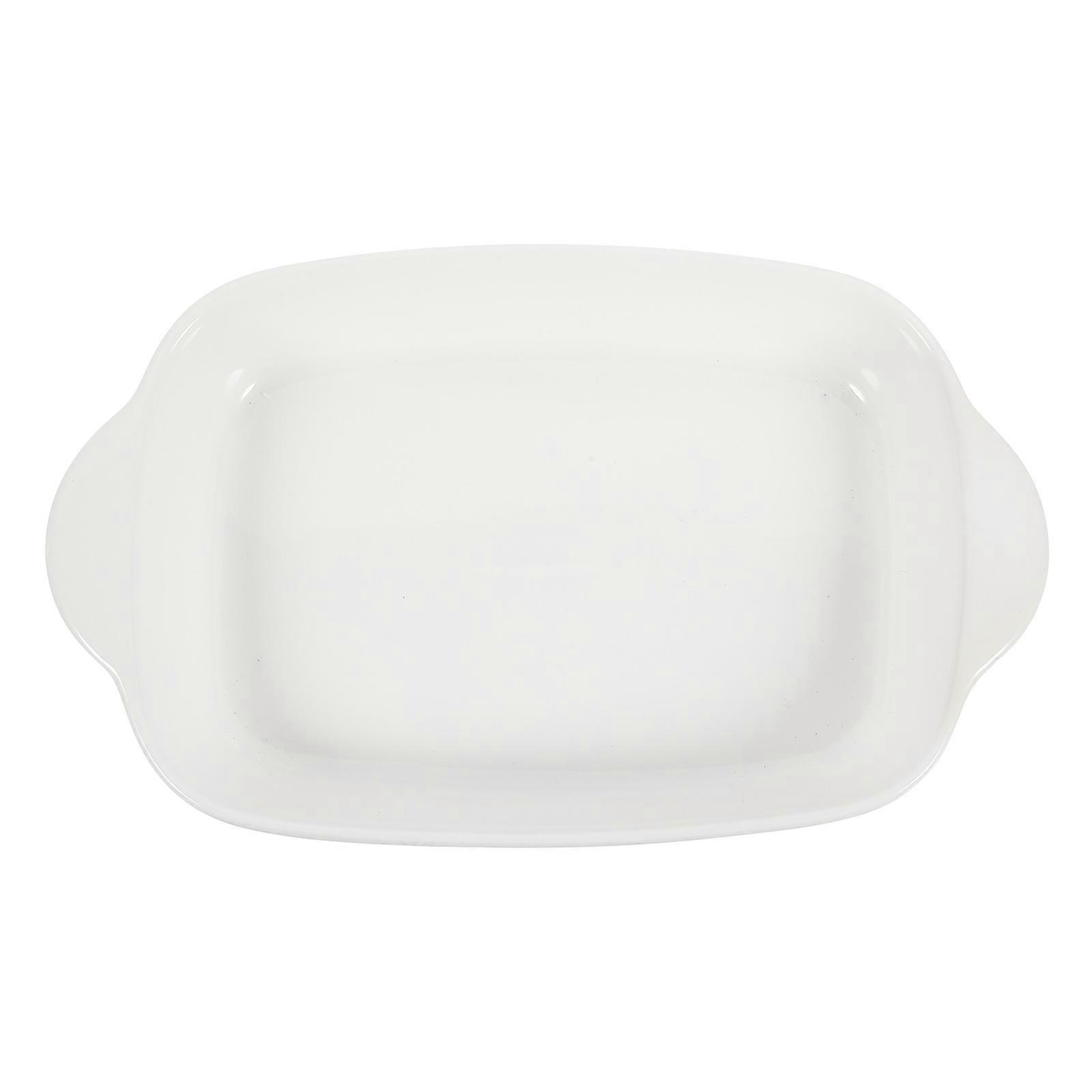 Ceramic Double Handle Baking Dish for Cooking 1 Piece White Tableware