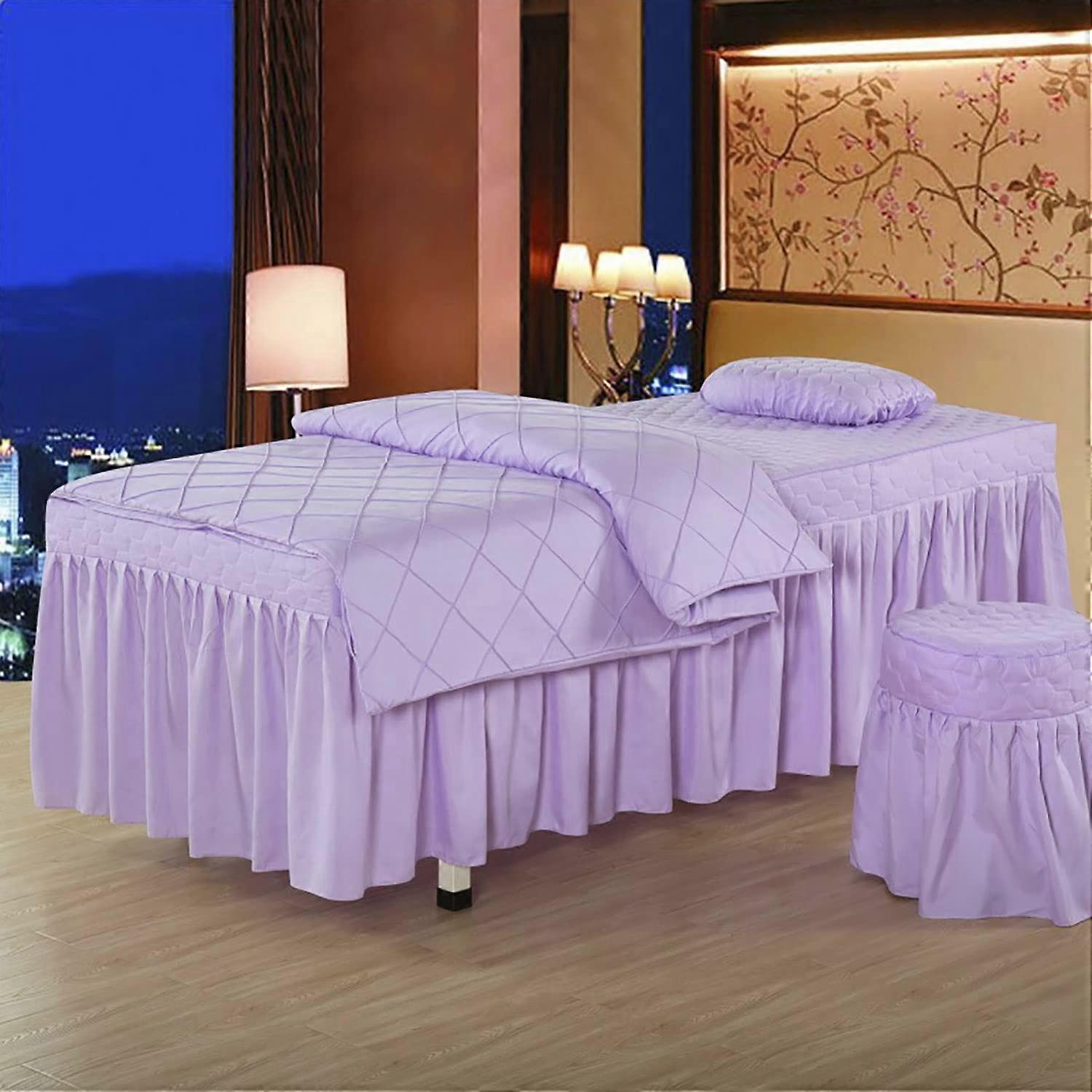 Massage Table Sheets Linen Set with Face Hole, Breathable Fabric, Durable, 4pcs 70x185cm