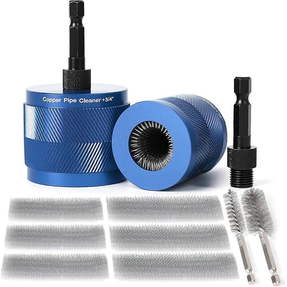1/2" & 3/4" Copper Pipe Cleaner Set for Drill, with 1/4" Hex Shank,Plumbing Tools for Removing Rust,