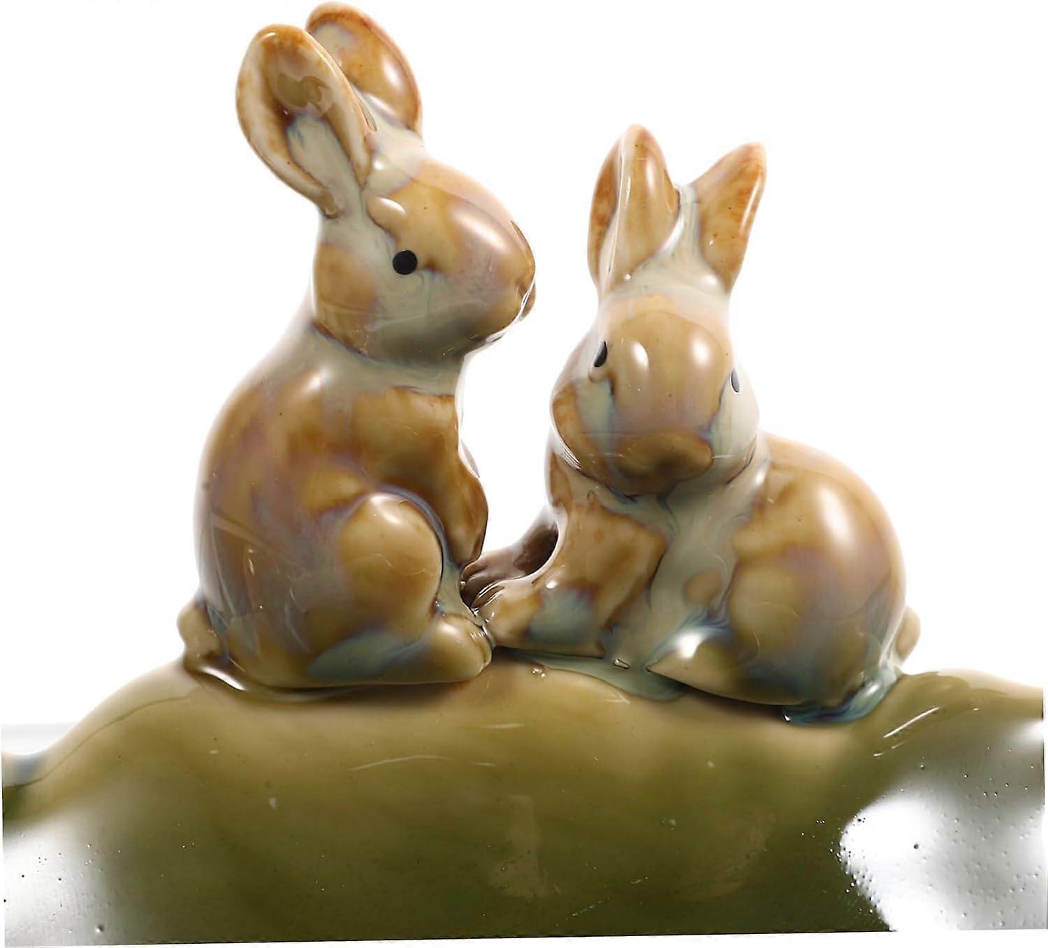 Ceramic Rabbit Soap Dish with Drain, Decorative Non Breakable Holder for Bathroom Kitchen Shower