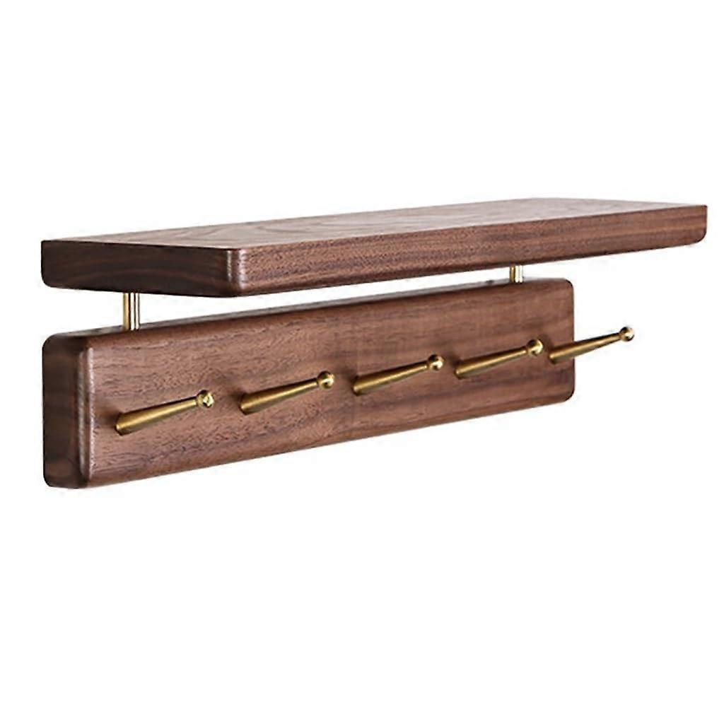 Wall Mounted Coat Rack with Shelf, 38CM Solid Wood, Brass Hooks, SpaceSaving Entryway Storage