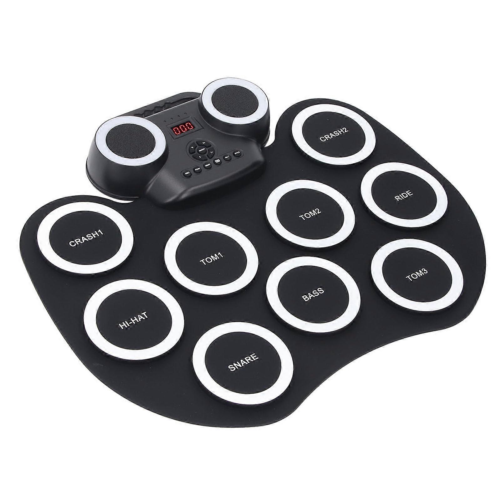 Electronic Drum Set with Builtin Speaker, Foldable Roll Up Drum Kit for Kids Rhythm Training, White