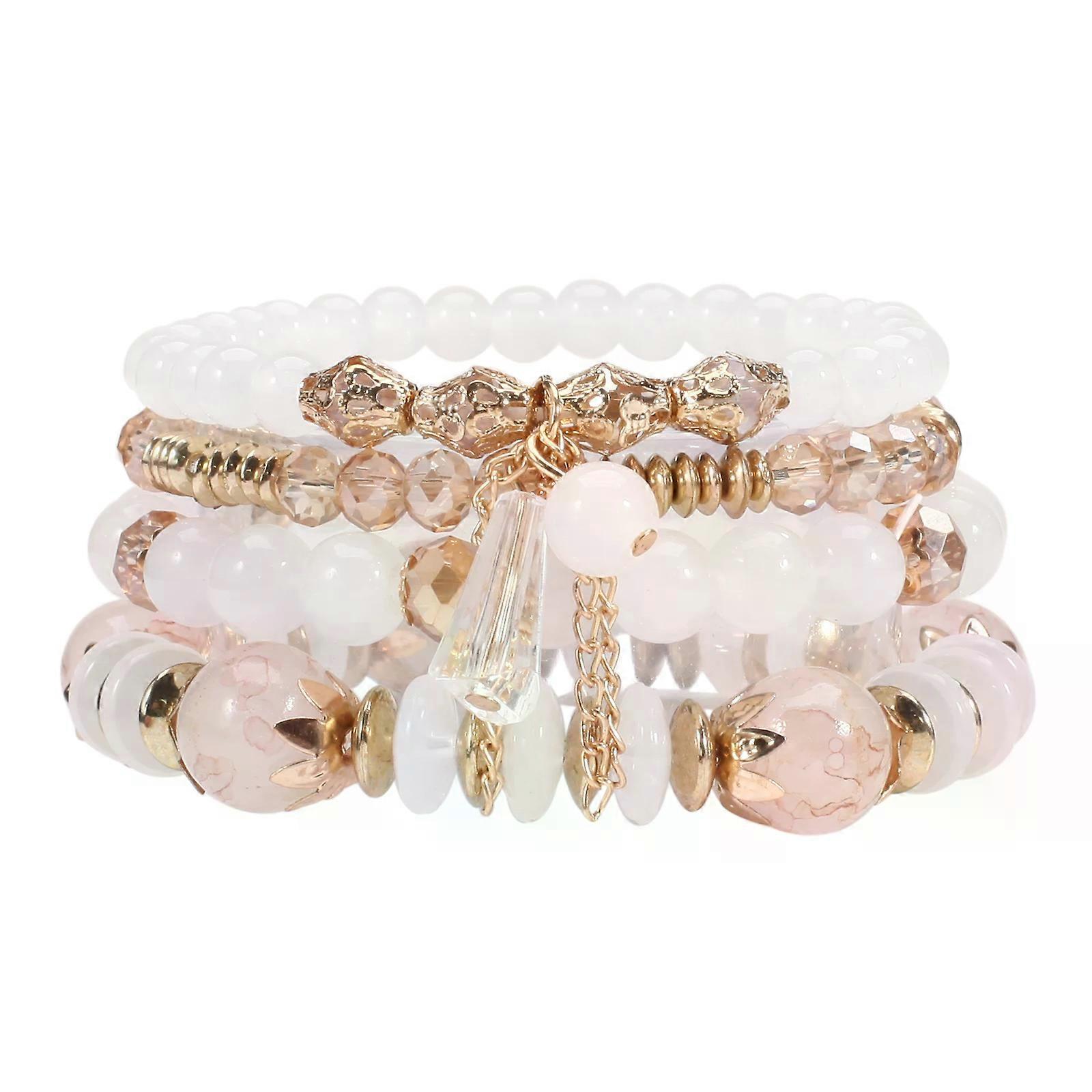 Bohemian Stackable Bead Bracelets for Women Multilayered Bracelet Pendant Charm Stretch Bangles