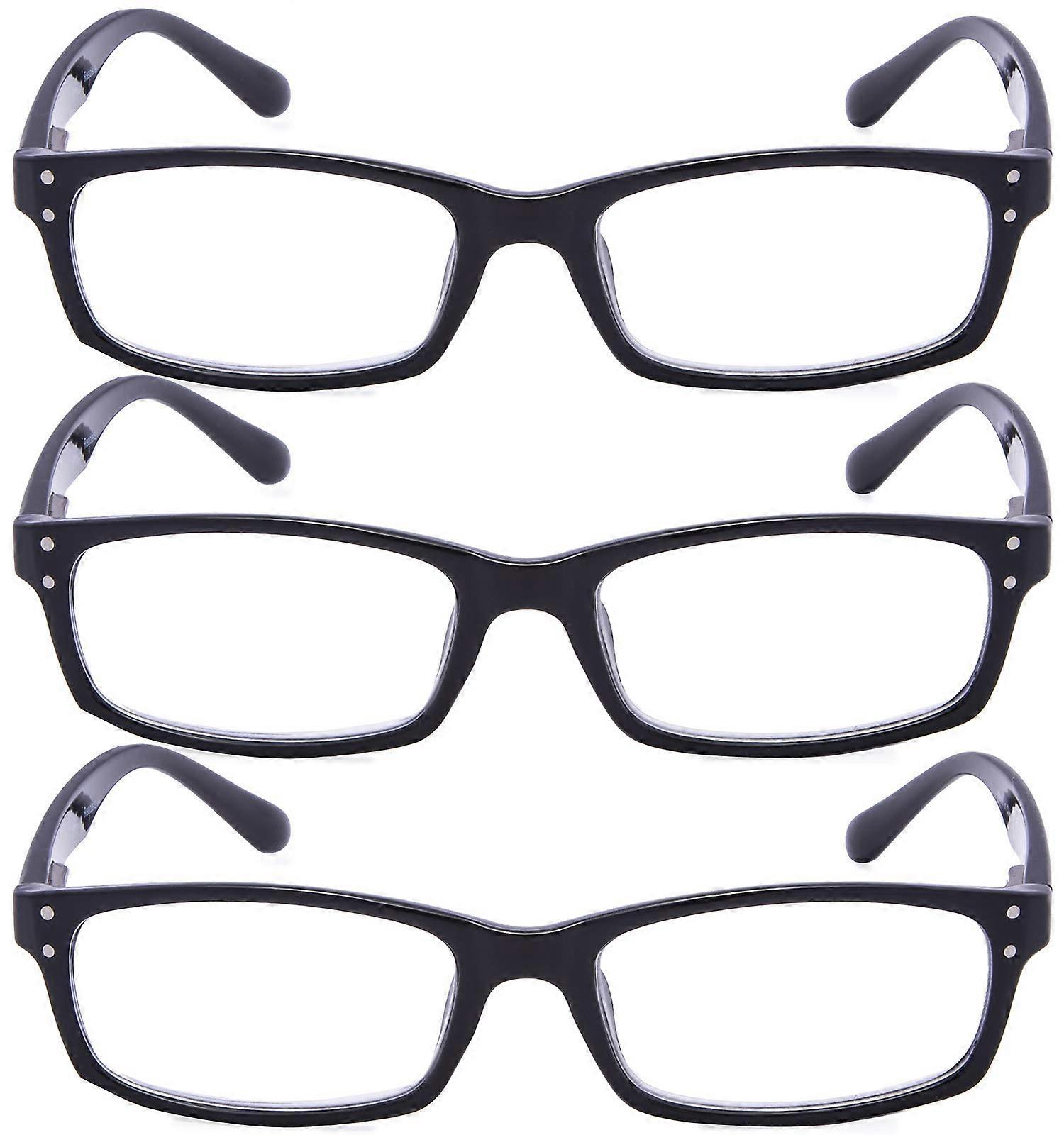 Reading Glasses 2.75 Magnification 3 Pack Rectangular Frames with Comfortable Spring Hinges