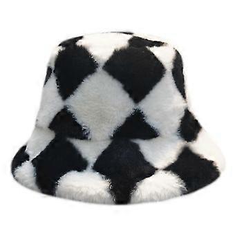Trendy Fisherman Hat Plush Checkerboard Basin Hat Winter Warm For Cold Weather