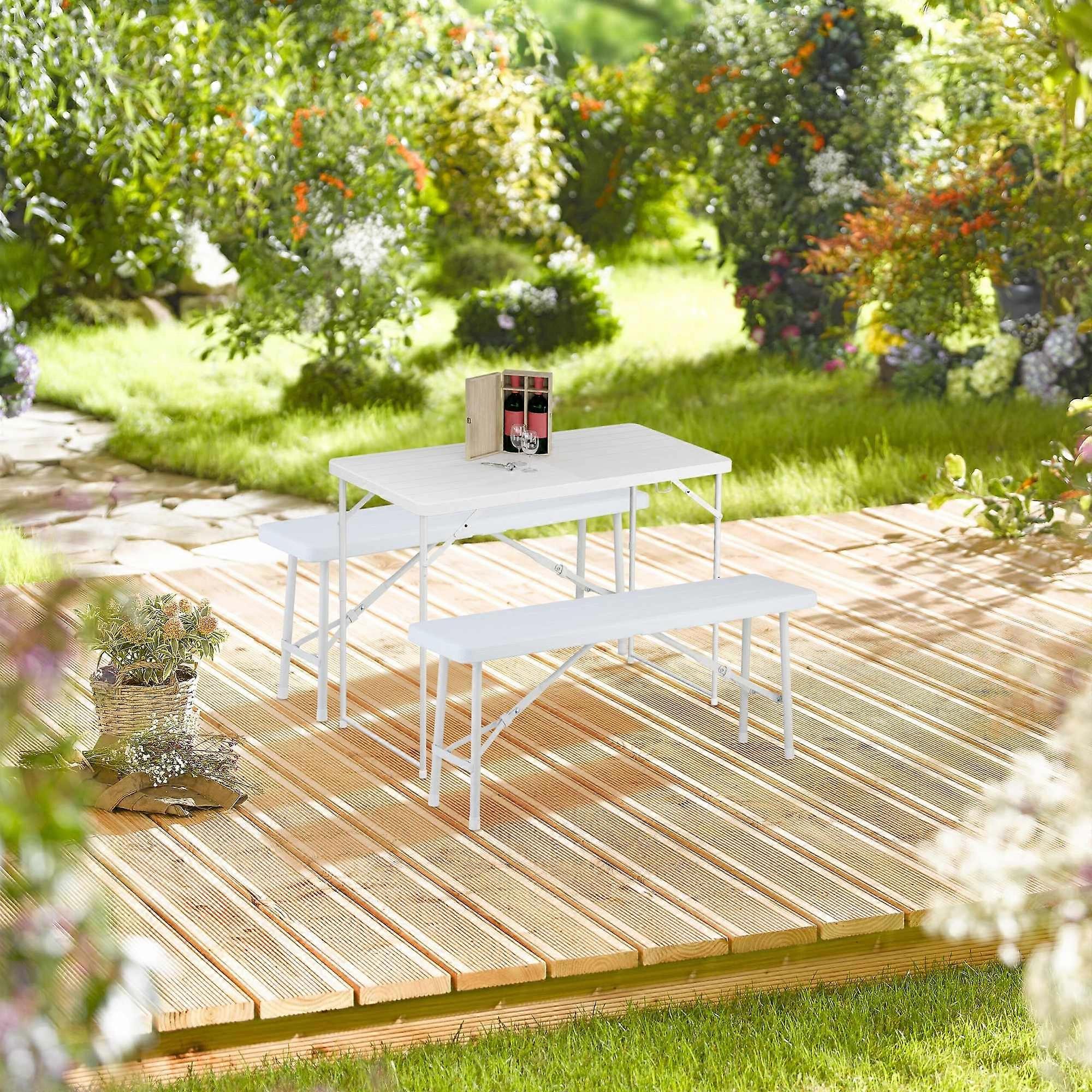 Folding garden table, height adjustable