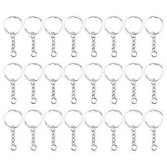 Split Key Ring with Chain, 50 Pack, Iron Material, 2.5cm Diameter, Nickel Color, for Keys and Small Accessories