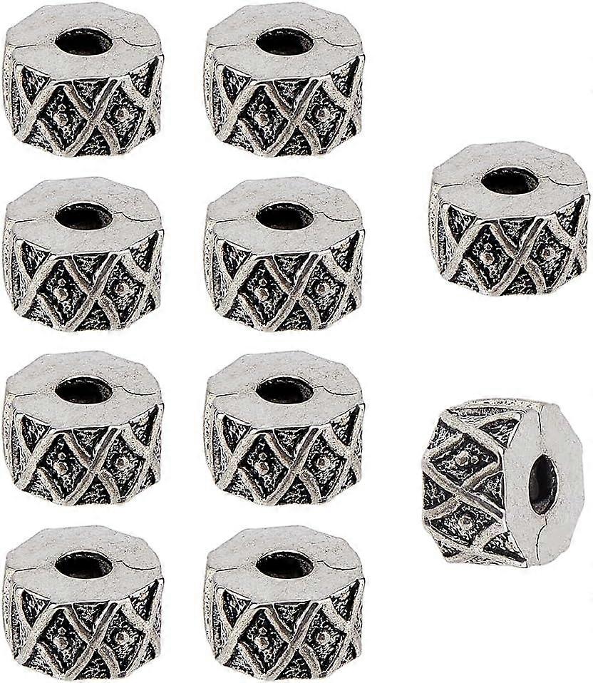 10Pcs Alloy Beads Column Silver 10x5mm