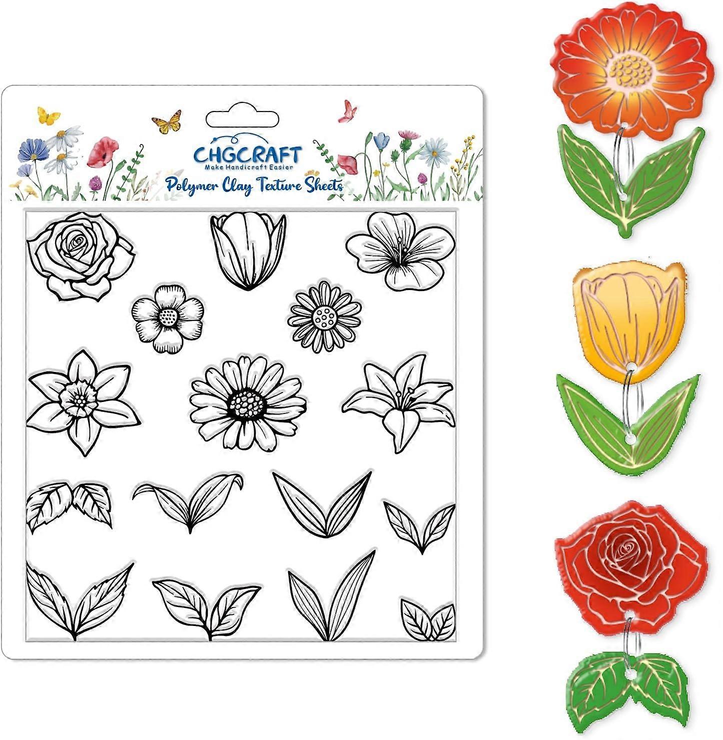Tulip Daffodils Polymer Clay Texture Sheets Plants Roses Pattern Silicone Texture Stamp Flower Clay Texture Mat Modeling Pattern