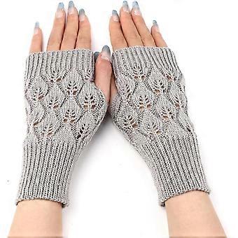 2 Pairs Winter Warm Fingerless Gloves Knitted Acrylic Fiber Light Gray 200x75mm Soft Comfortable Handwear for Women Cold Weather Outdoor Activities