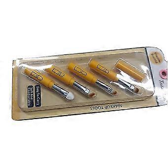 4pcs Multi-function 4 in 1 Makeup Brushes with Cap Sponge Eyebrow Brush Lip Brush Shaving Brush Eye Shadow Brush Travel Makeup Brushes, Yellow