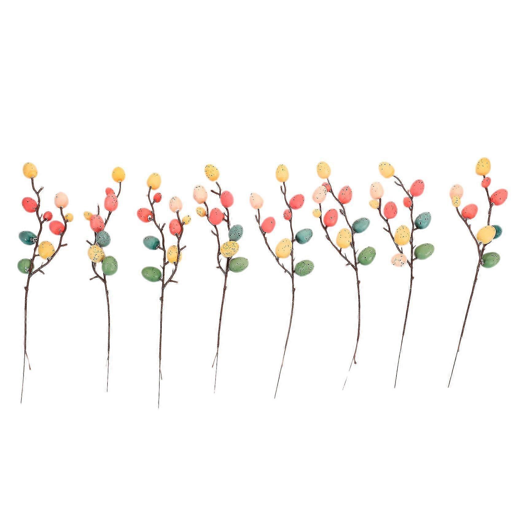 8pcs Easter Egg Tree Decor Branch With Painting Eggs Easter Egg Decoration Easter Supplies Party Su