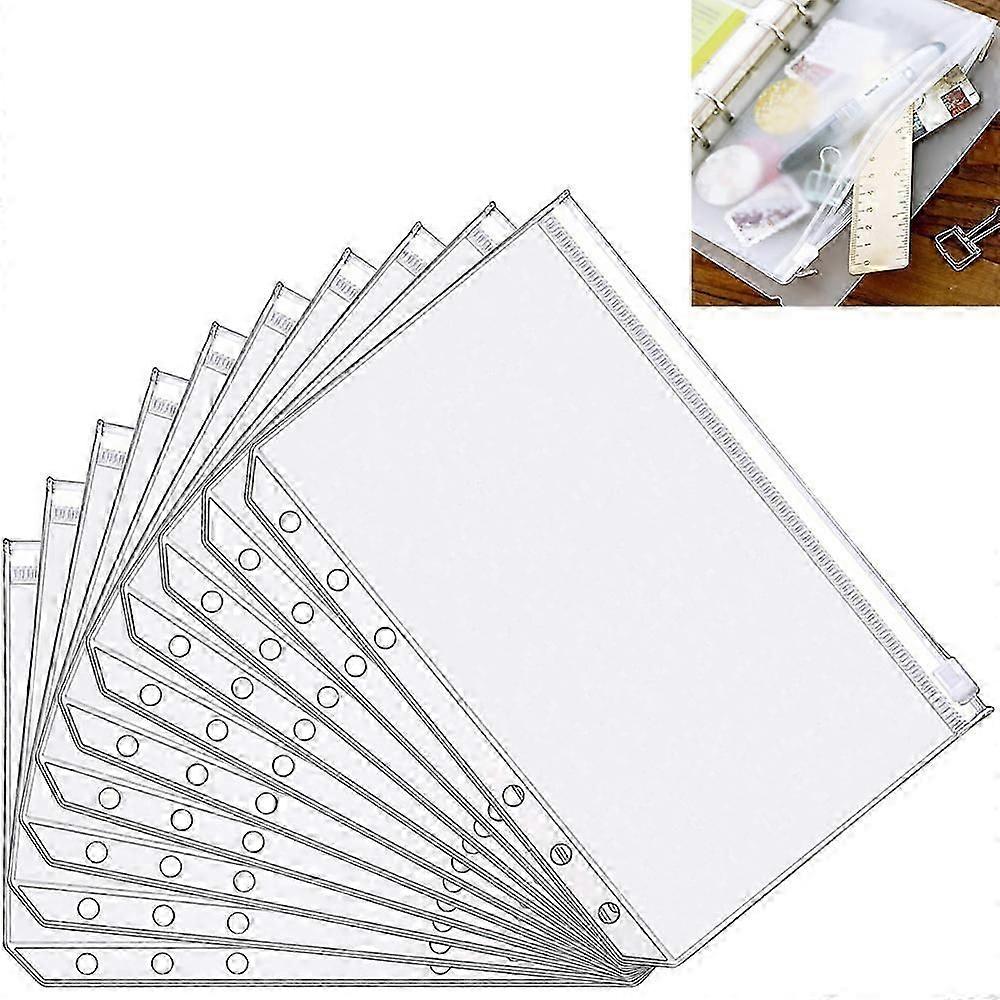 10Pcs Binder Pockets For A5 Documents - Translucent Zipper Folders