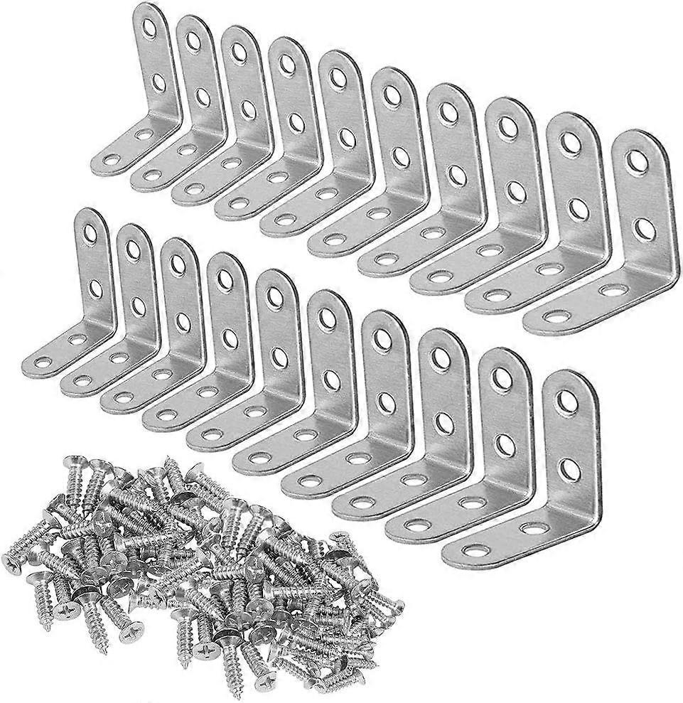 Metal Angle Bracket, Angle Bracket, 20 Pcs 90 Degree Right Angle Fixing Angle Bracket, 40mmx40mm Stainless Steel Corner Bracket Corner Support Assemb