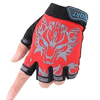Kid's Half Finger Gloves for Cycling Red Breathable Riding Gloves