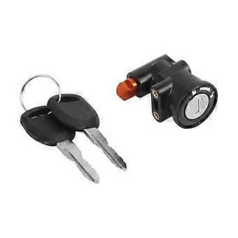 Candado de seguridad para baterías de bicicletas eléctricas con acabado resistente a la intemperie y robusta estructura de acero y plástico.