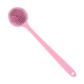 Soft silicone bath brush, ideal for back, body and shower, long handle, eco-friendly (pink)