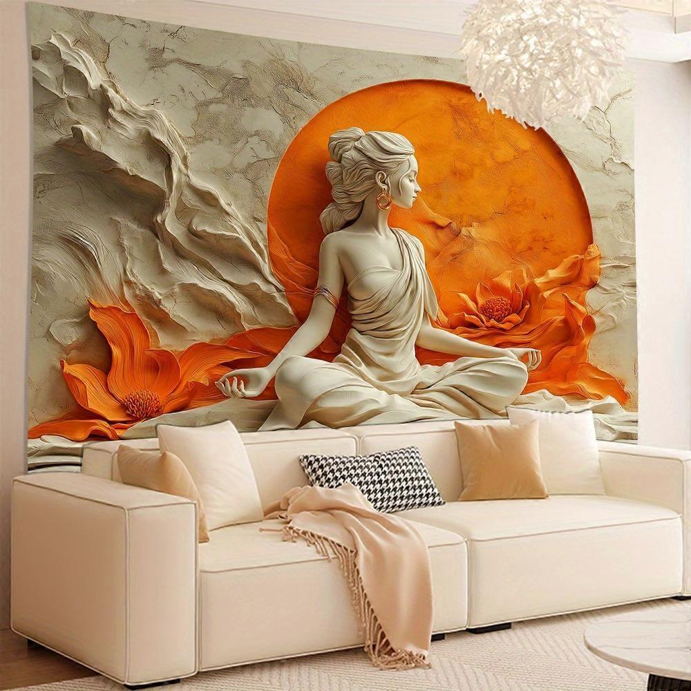 Tenture murale vintage en polyester, idéale pour la méditation et le yoga, avec un motif en 3D. Parfaite pour décorer le salon, la chambre ou le bureau. Un cadeau idéal.