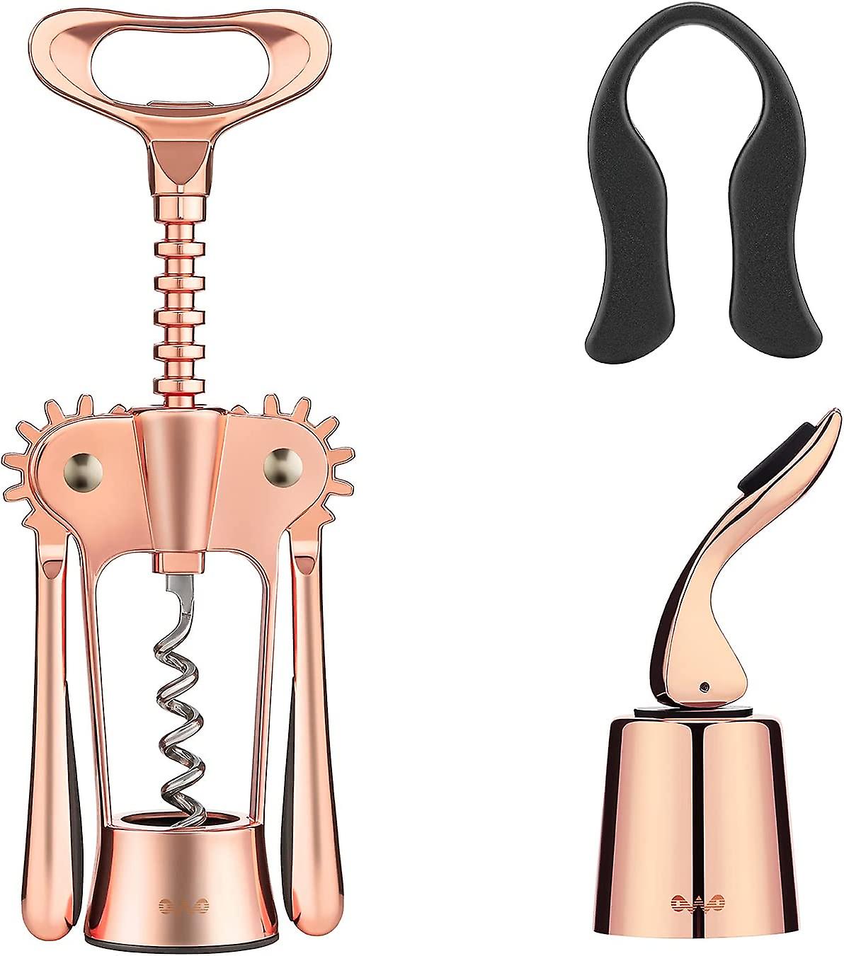 ワインオープナーセットウィングコルク栓抜き、ワインホイルカッターとワインストッパーでキッチンレストランシャトーとバーで使用されますステンレス鋼ローズゴールド