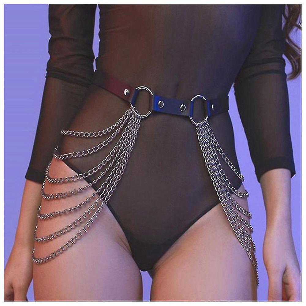 Leather Waist Chain Punk Style Harajuku Chain Ring Connect Binding Jewelry Belt