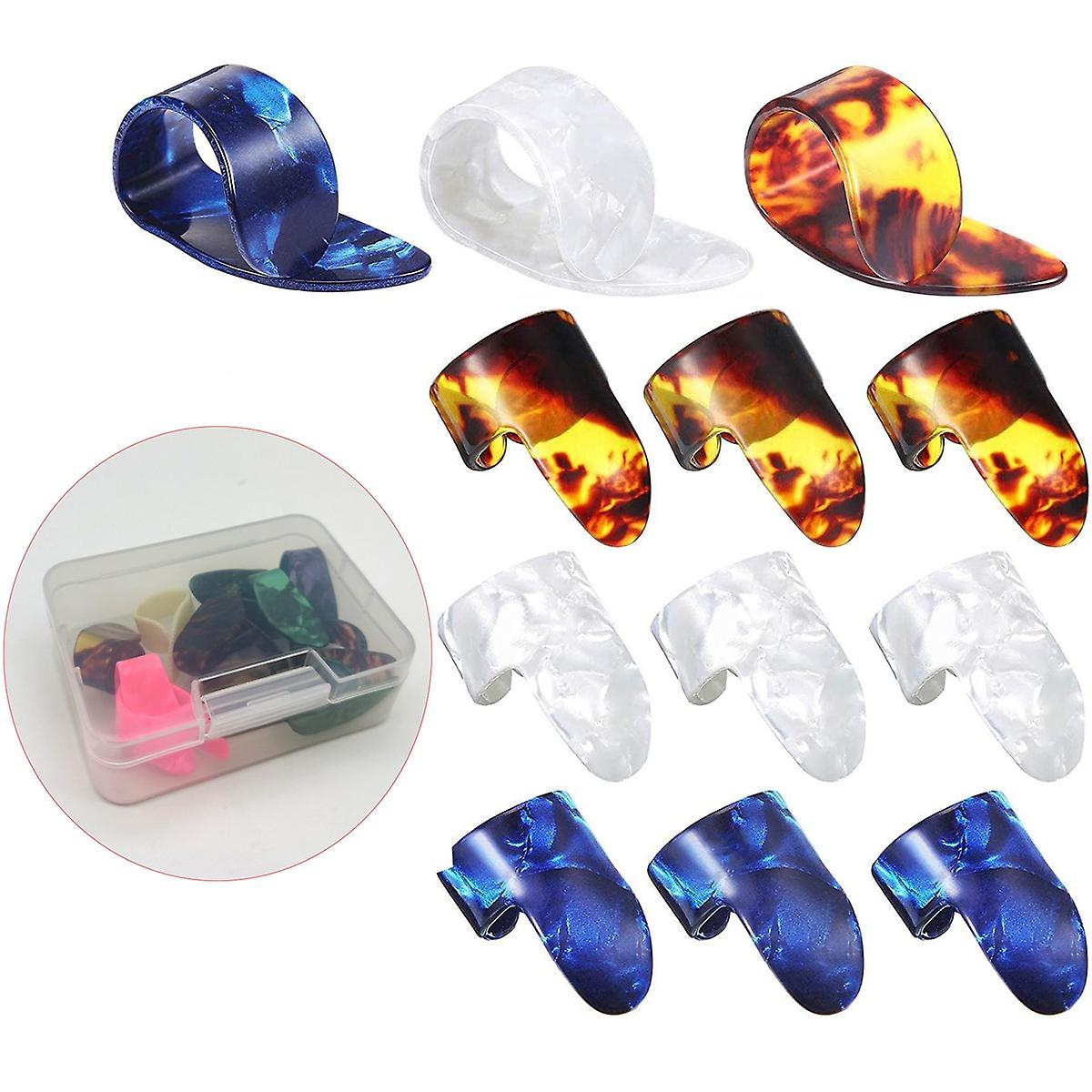12pcs Finger Raise Thumb Pick Set Guitar Picks With 12 Grid Case Storage Box