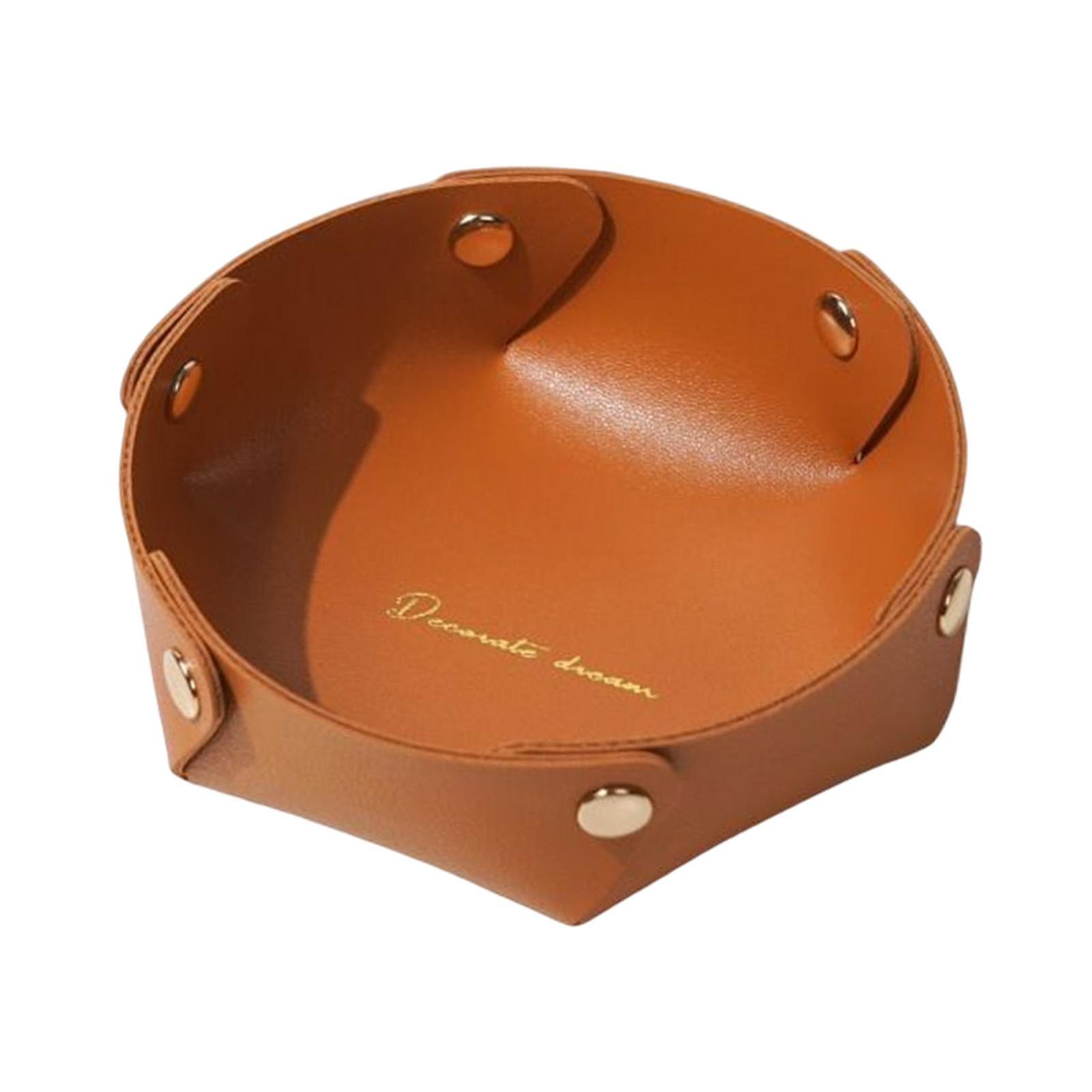 Tabletop Leather Tray Practical Storage Box for Remote Control Jewelry Orange