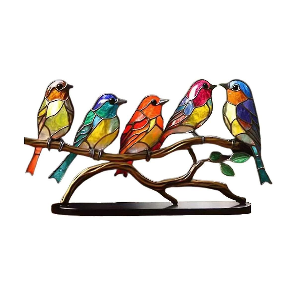 Stained Glass Birds On Branch Desktop Ornaments,double Sided Multicolor Style Birds Colors Ornament