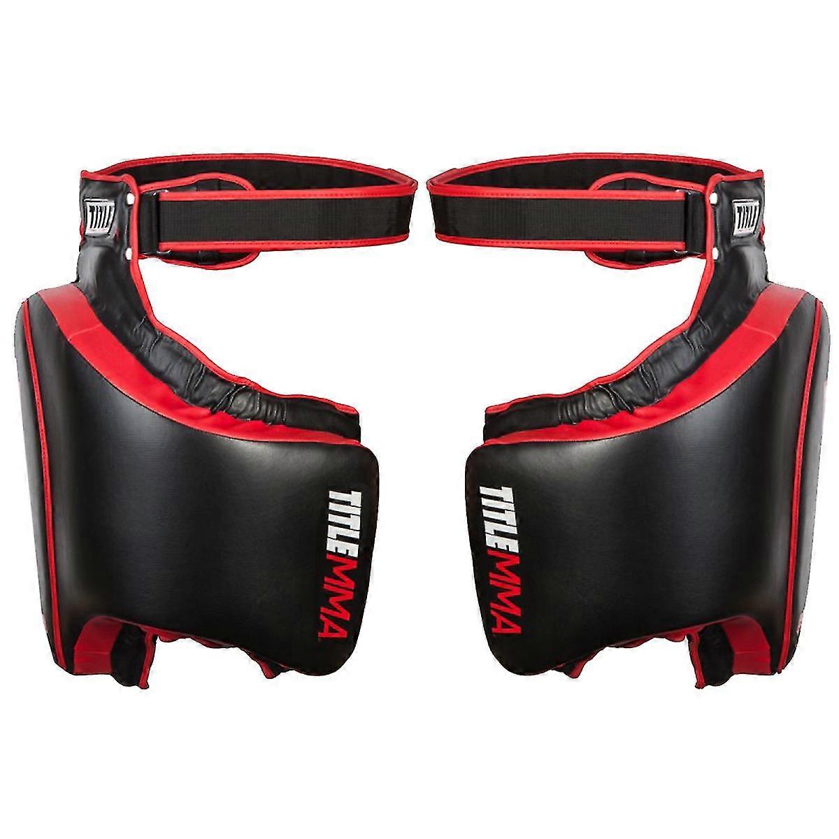 Title Boxing Gel Thai Style Hook and Loop Closure Thigh Pads - Black/Red