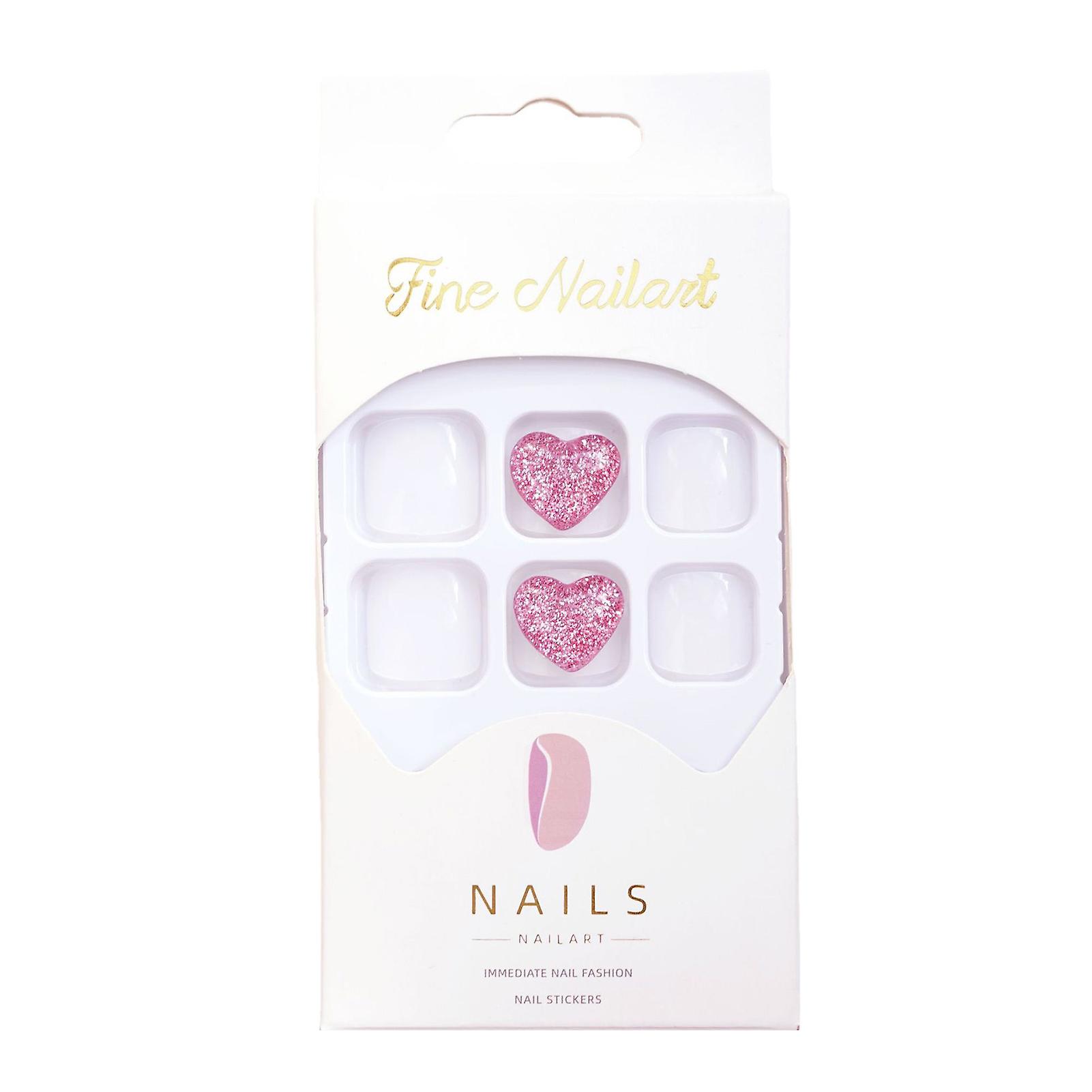 Pink Heart Shiny Fake Toenails Recyclable Full Cover Artificial Nails