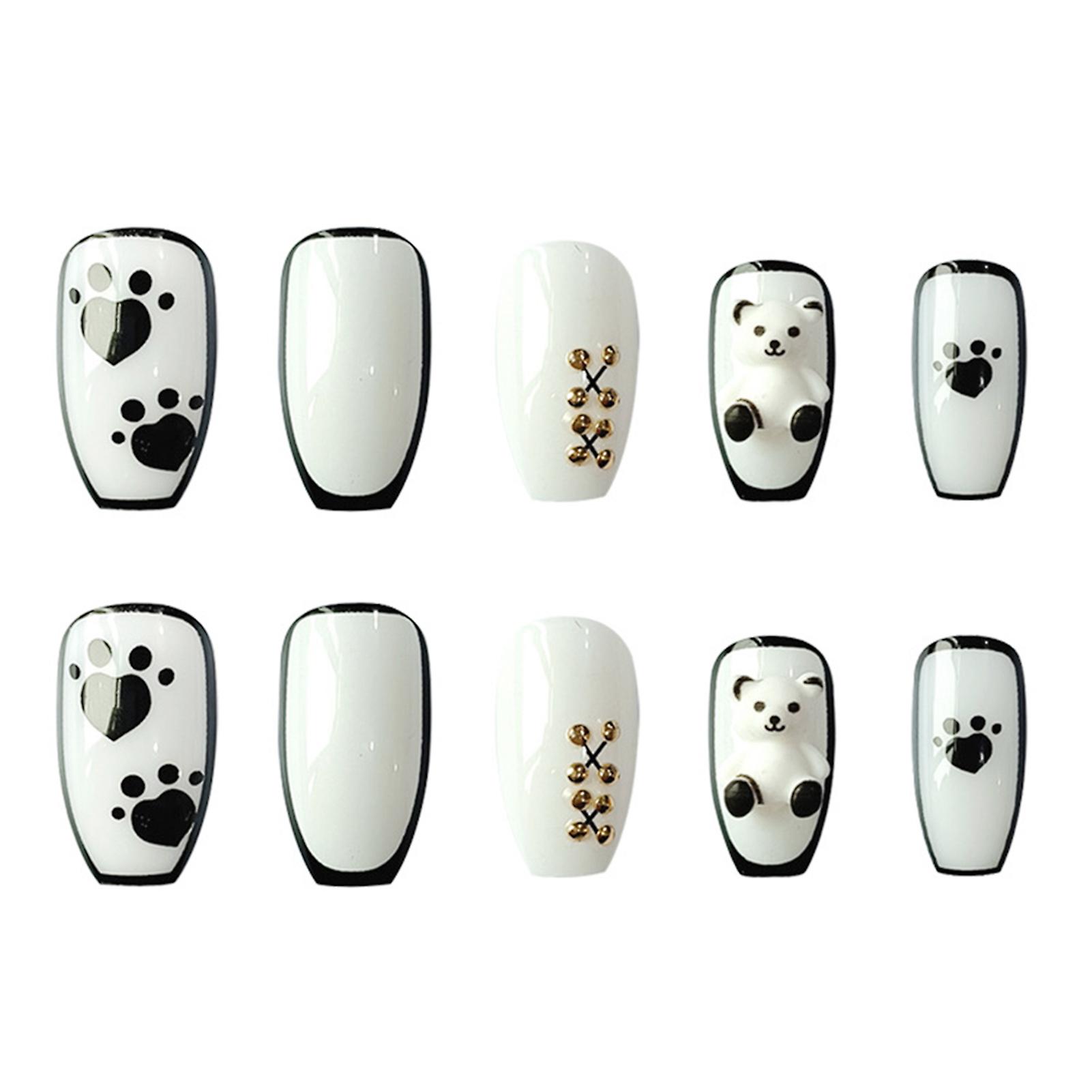 Cute Bear Black Fake Nails Long Lasting Safe Materially False Nails