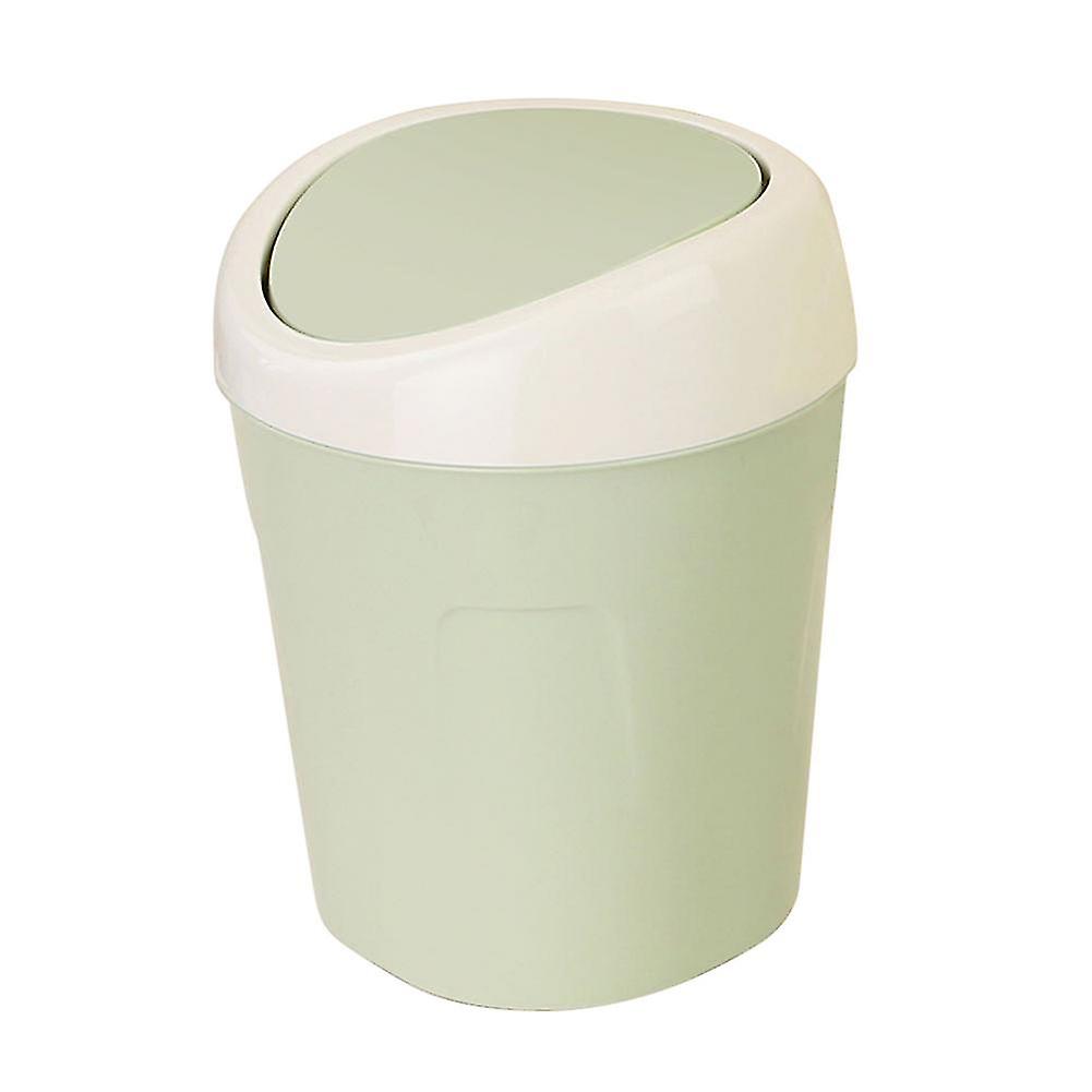Plastic Mini Desktop Waste Trash Rubbish Can with Lid Portable Table Storage Container(Green)