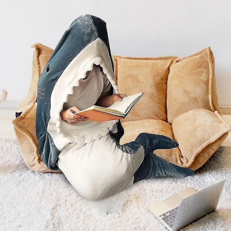 Shark Blanket Flannel Wearable Blanket Hoodie Ultra Soft Flannel &; Fleece Bed Shark Plush Tail Sleeping Bag pentru încălzire