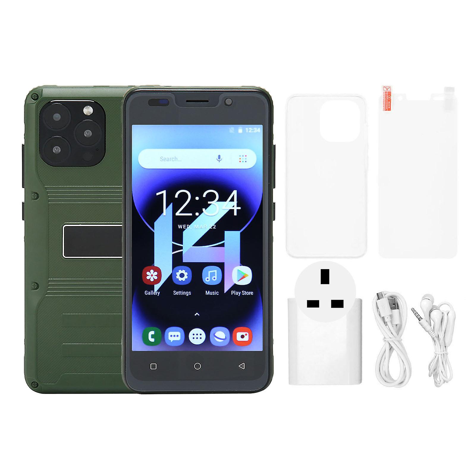 5.0in Unlocked Phone Rugged 4GB RAM 32GB ROM Dual SIM Dual Standby 2.4G WIFI Waterproof Face Unlock for Android 10 100‑240V Green UK Plug