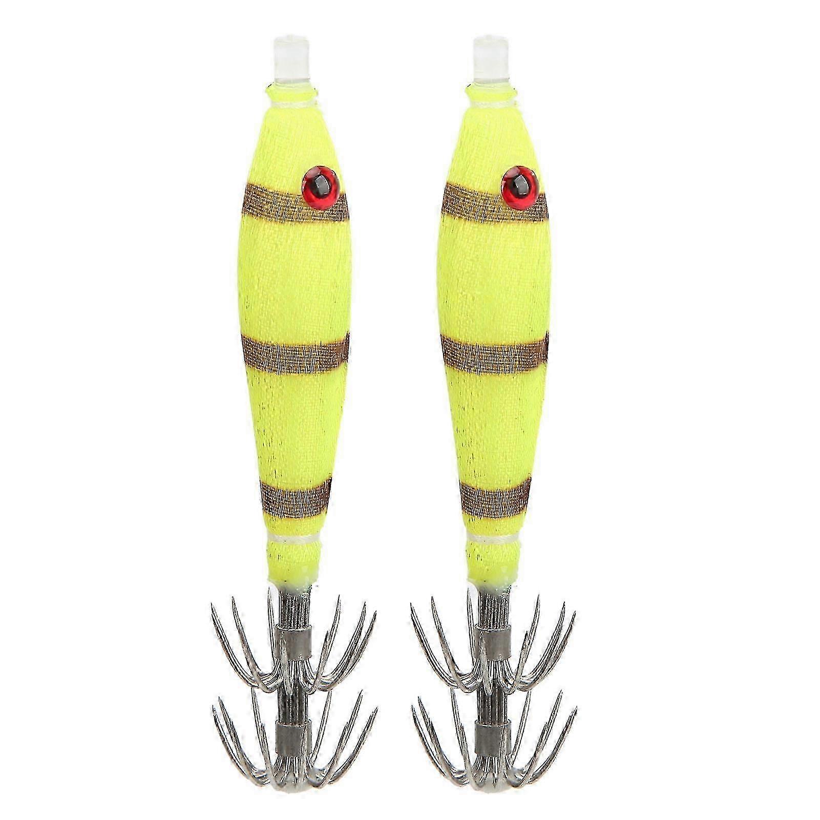 Nimomo Squid Jig Hameçon à calmar en acier inoxydable, Double rangée de seiche lumineuse pour la pêche, jaunePolissage intensif