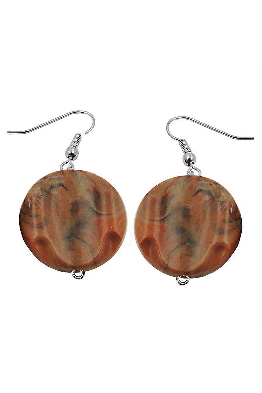 Hook Earrings Marbled Beads Brown - Gl01017