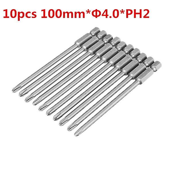 10Pcs 100mm*4.0*ph2 Hex Shank Cross Head Magnetic Screwdriver Bits Set