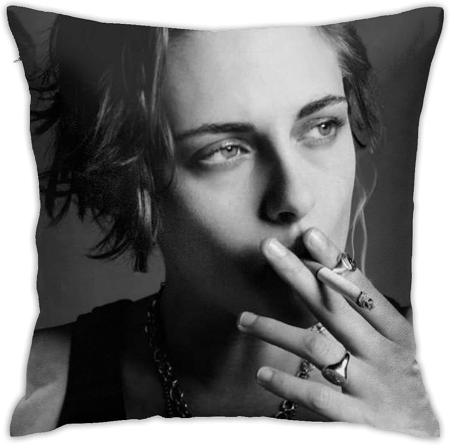 クリステン・スチュワート枕カバー枕カバーソフトクッションカバー装飾スロー枕ソファカースクエア枕カバーホームベッドの装飾用(18x18in)