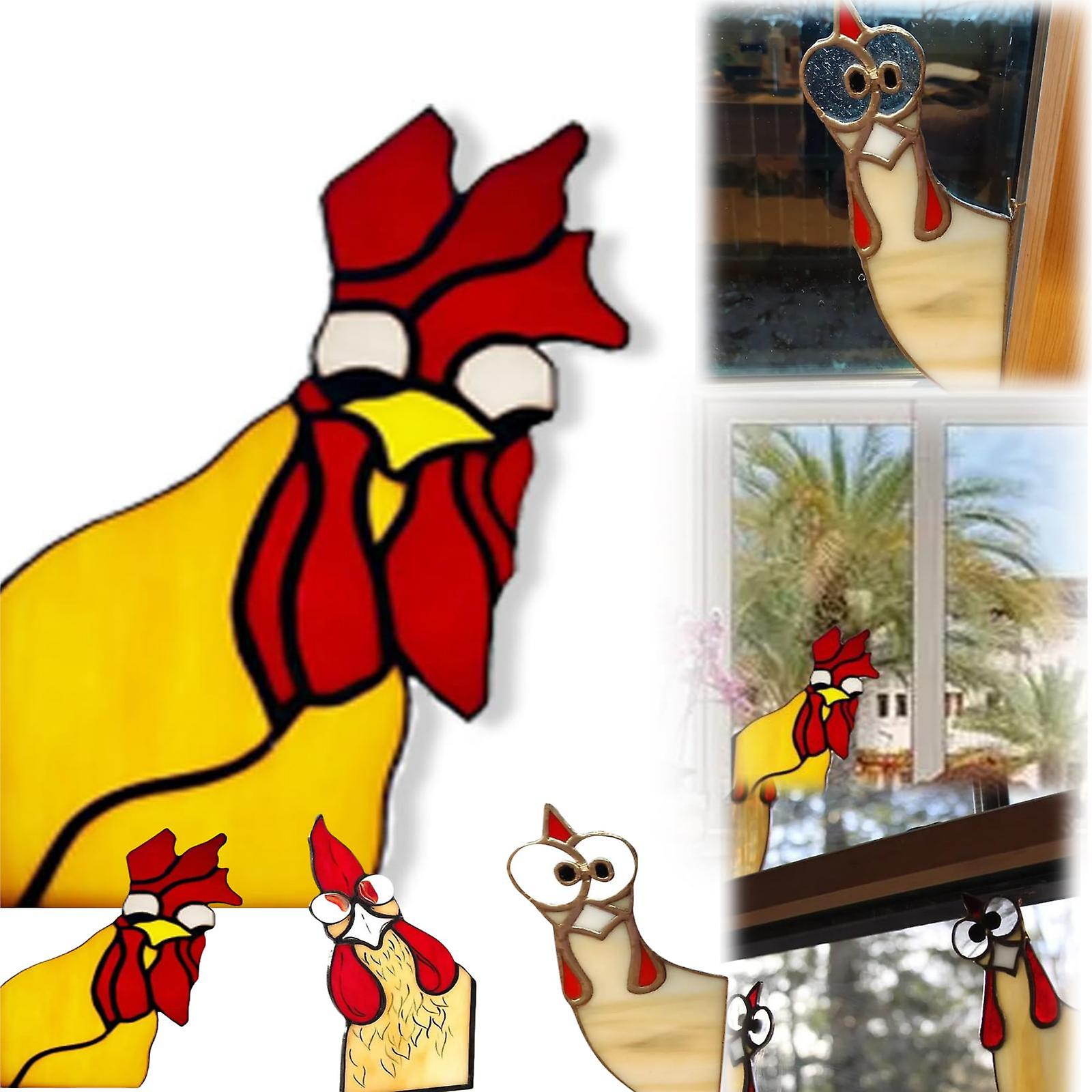 Funny Cocoș vitraliu Bird Window Corner Decor, Rooster Yard Decor