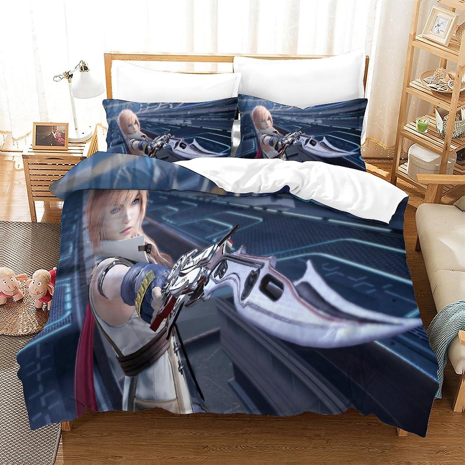 HOUKIG Bed Set Final Fantasy Animation with Duvet Cover And Pillowcase,with Invisible Zip, 3 Piece Set with Zip And 2 Pillowcases,