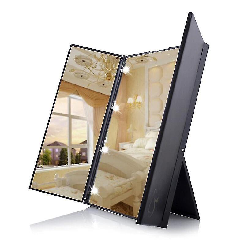 Portable Led Light Makeup Mirror Vanity Cosmetic Hand Folding Led Mirror Lamp|makeup Mirrors(black)