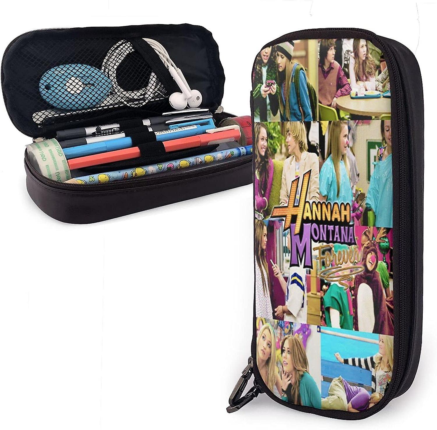 هانا مونتانا الجلود قلم رصاص حالة سعة كبيرة مع سستة كبيرة تخزين القلم قلم رصاص الحقيبة مربع المنظم حامل حقيبة عملي bd006201