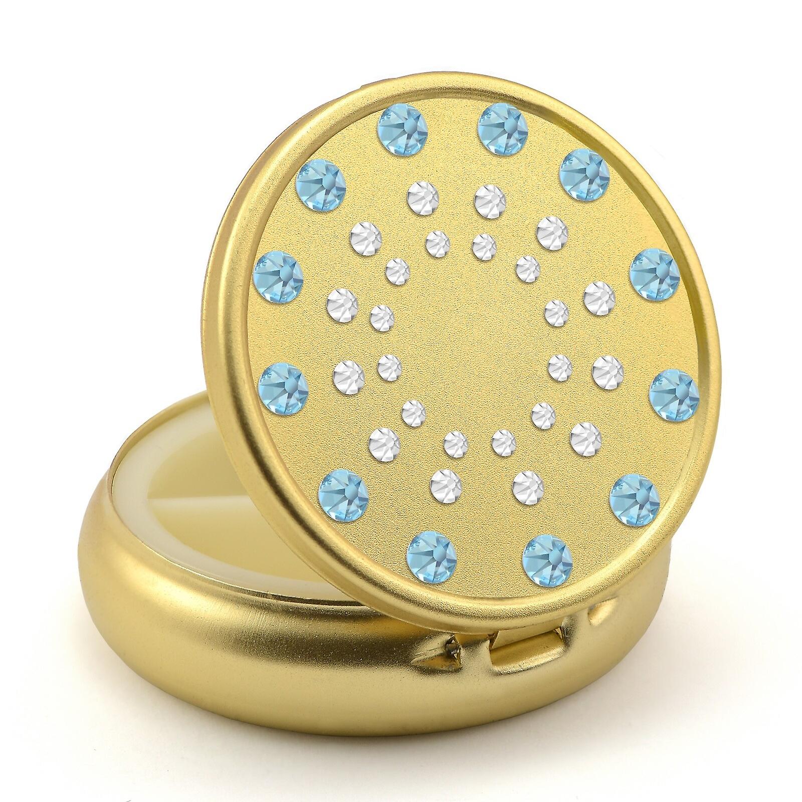 Pill Box in Gold Color with Swarovski Crystals Sun Design - Aquamarine - Crystal