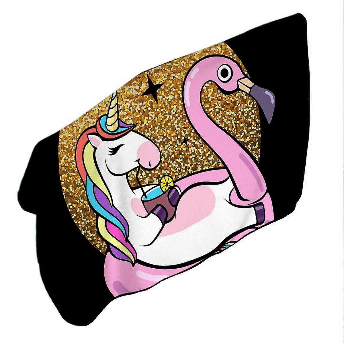 Cool Unicorn Chilling on Flamingo Float Microfiber Beach Towel