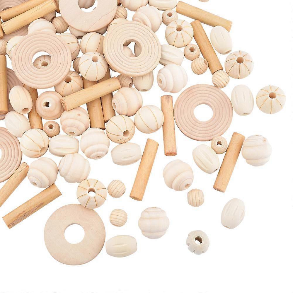 1set Natural Wood Beads Mixed Shapes Mixed Color 100pcs set