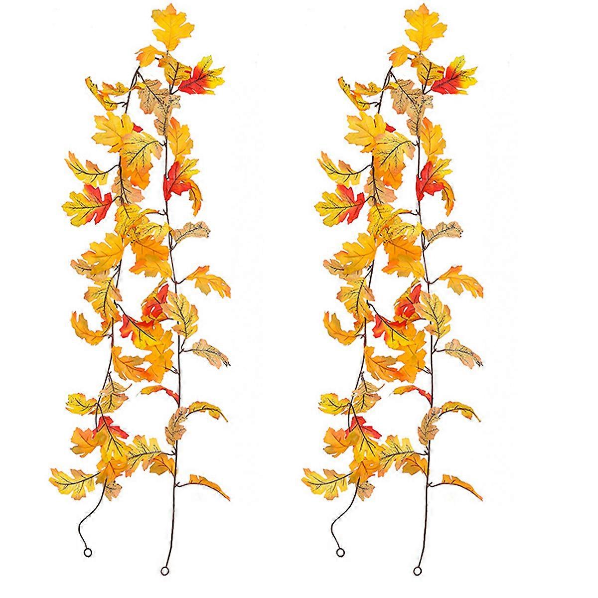 2Pcs Artificial Maple Leaf Rattan, Simulation Maple Leaves Rattan, Maple Leaves Garland Hanging Vines, for Home Wedding Halloween Thanksgiving Indoor