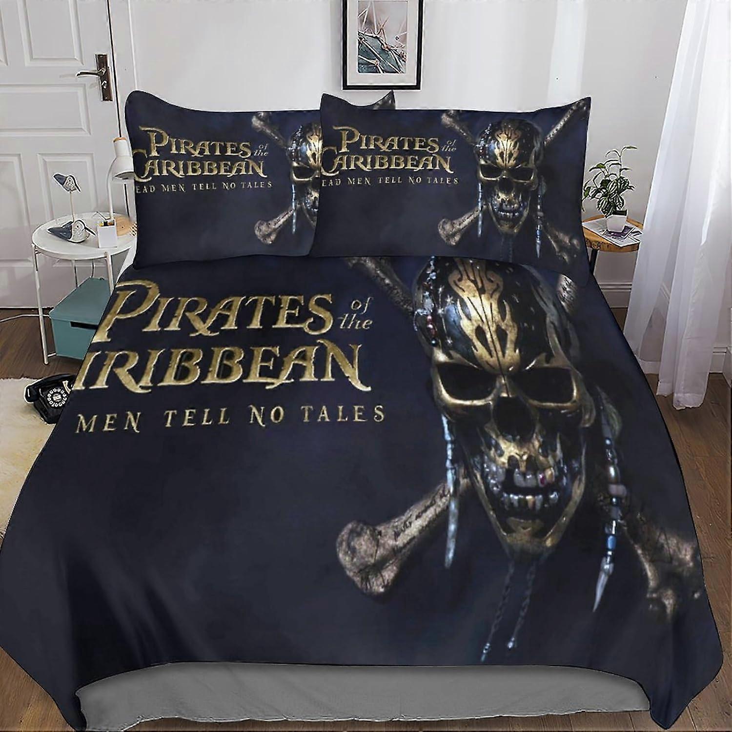 Pirates of the Caribbean 3D Bedding Set, 3 Pcs Movie Bedding Set, Microfiber Duvet Cover & Pillowcases with Zipper Closure for Single or Double Bed