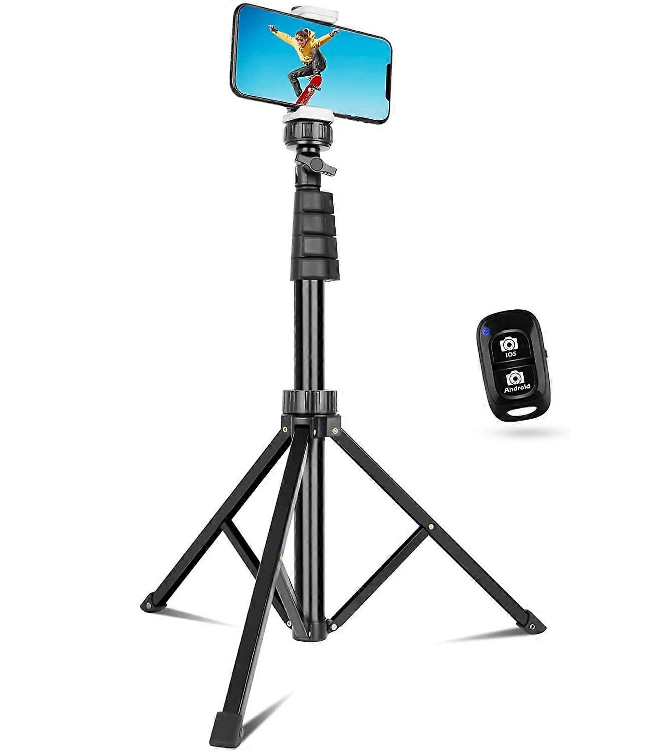 62" Phone Tripod & Selfie Stick, Extendable Cell Phone Tripod Stand with Wireless Remote and Phone Holder, Compatible with iPhone Android Phone, Camer