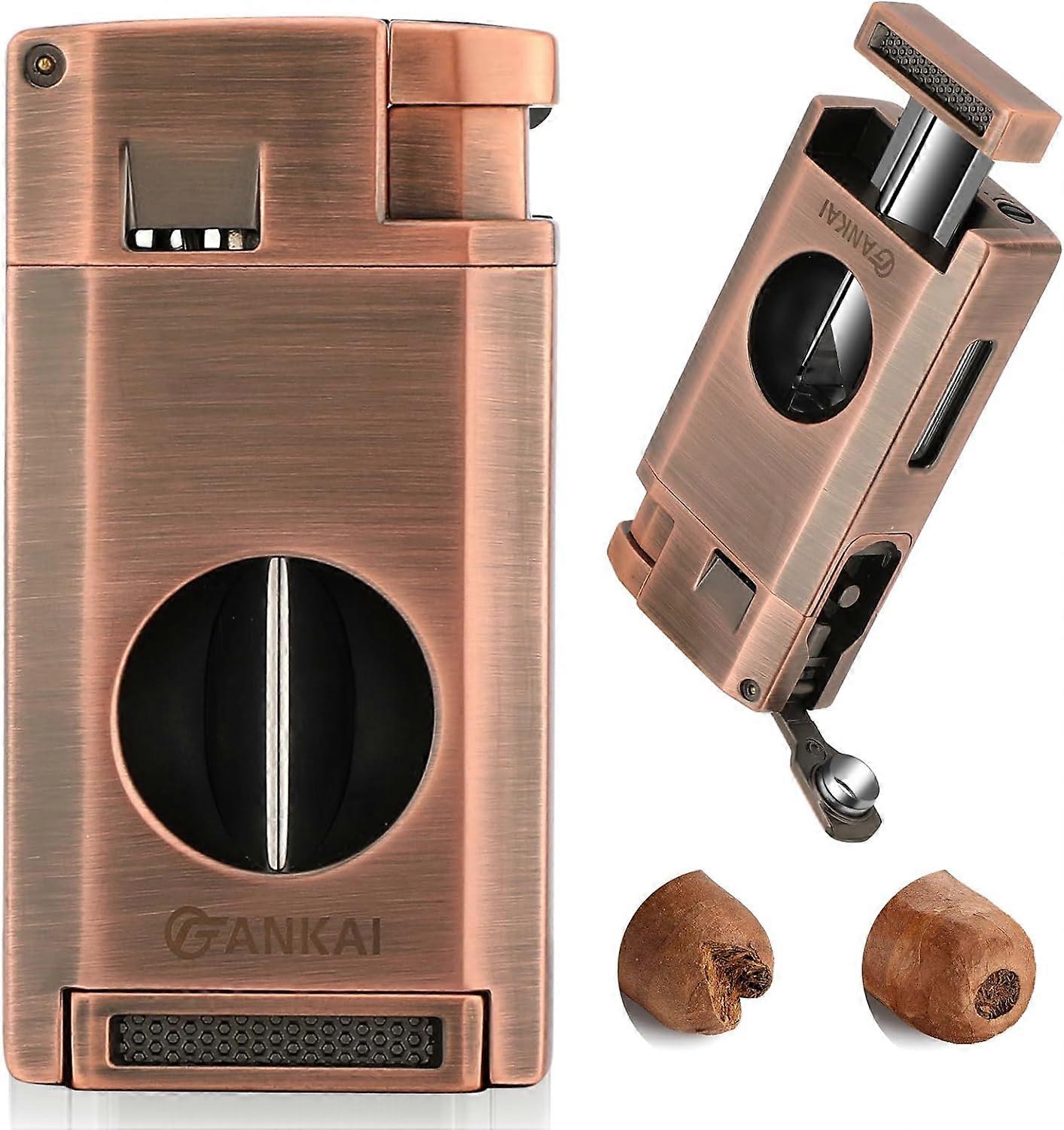 Cigar Torch Lighter With Cigar Knife V-Cut Cigar Hole Punch Cigar Accessories Refillable Butane Lighter With Windproof Double Spray Flame, Ideal Gift